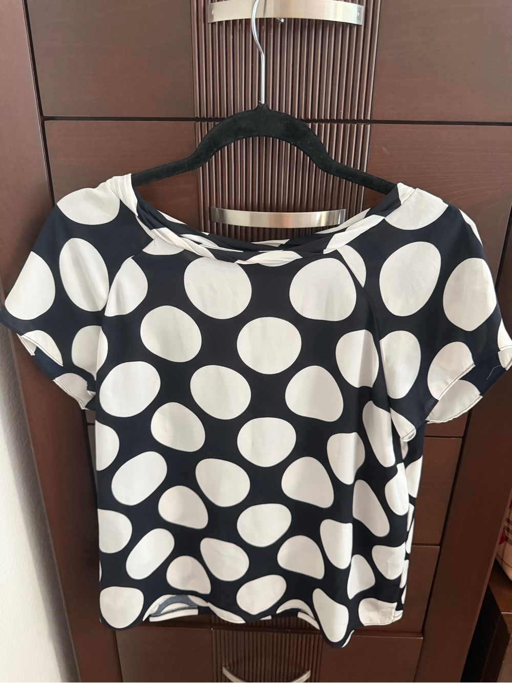 Ann Taylor’s Navy Blue and White Polka Dot Blouse